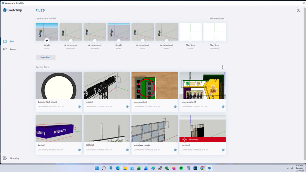 Tampilan awal software SketchUp untuk pemula